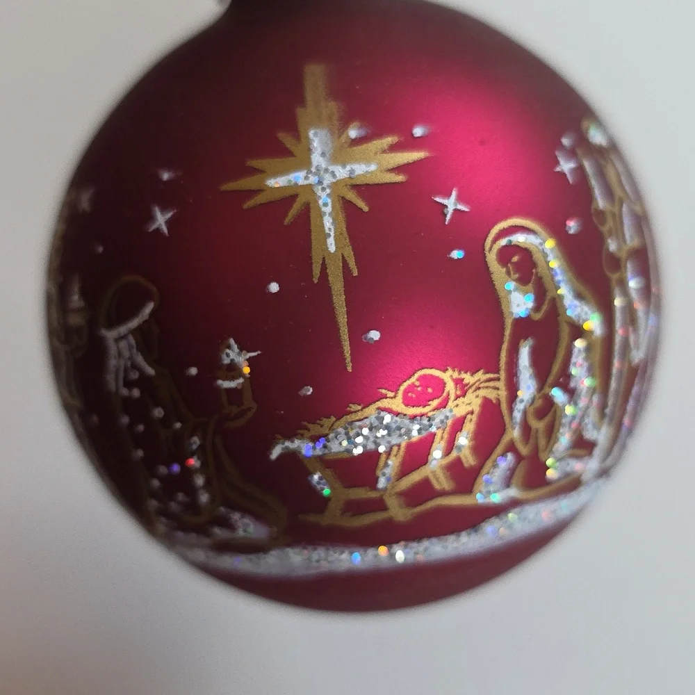 Christmas Ornaments - Elegant Red and Gold Nativity Scene Set Of 4